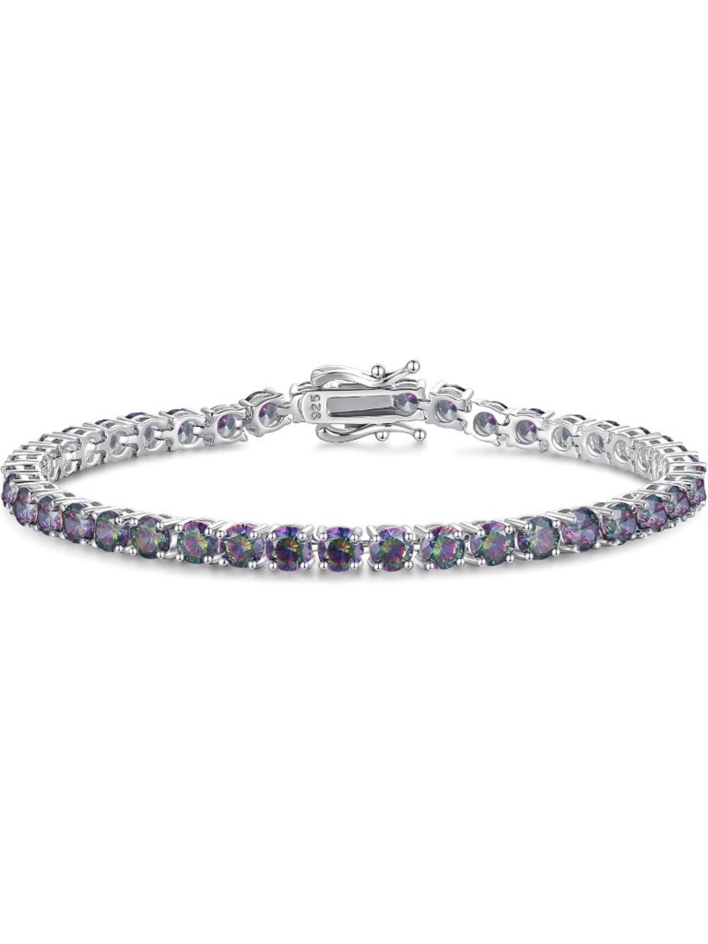 Women's 7.2 Inch 4mm Alexandrite Sterling Silver Birthstone Gemstone Bracelet